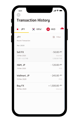 Choose currency to show transaction history