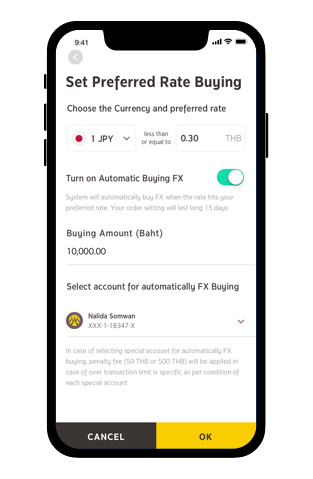 For automatic buying, please specify the amount to buy and account to pay for transaction