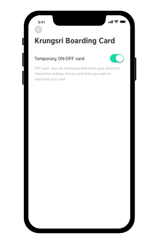Swipe to activate or deactivate card